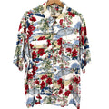 Vintage 90s Roundtree & Yorke Blue Red Hibiscus Caribbean Map Aloha Shirt