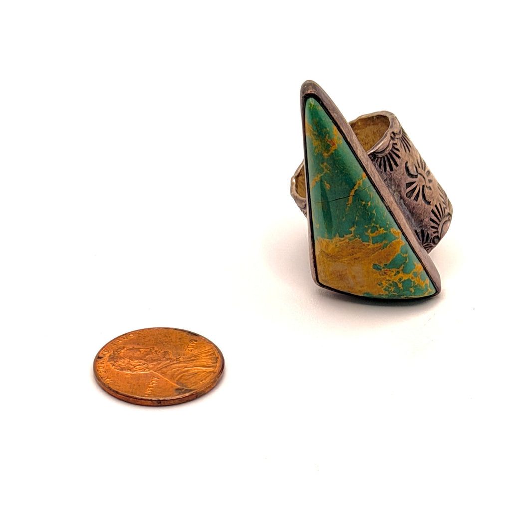 Vintage 90s Southwestern Stamped Sterling Silver Turquoise Triangle Ring