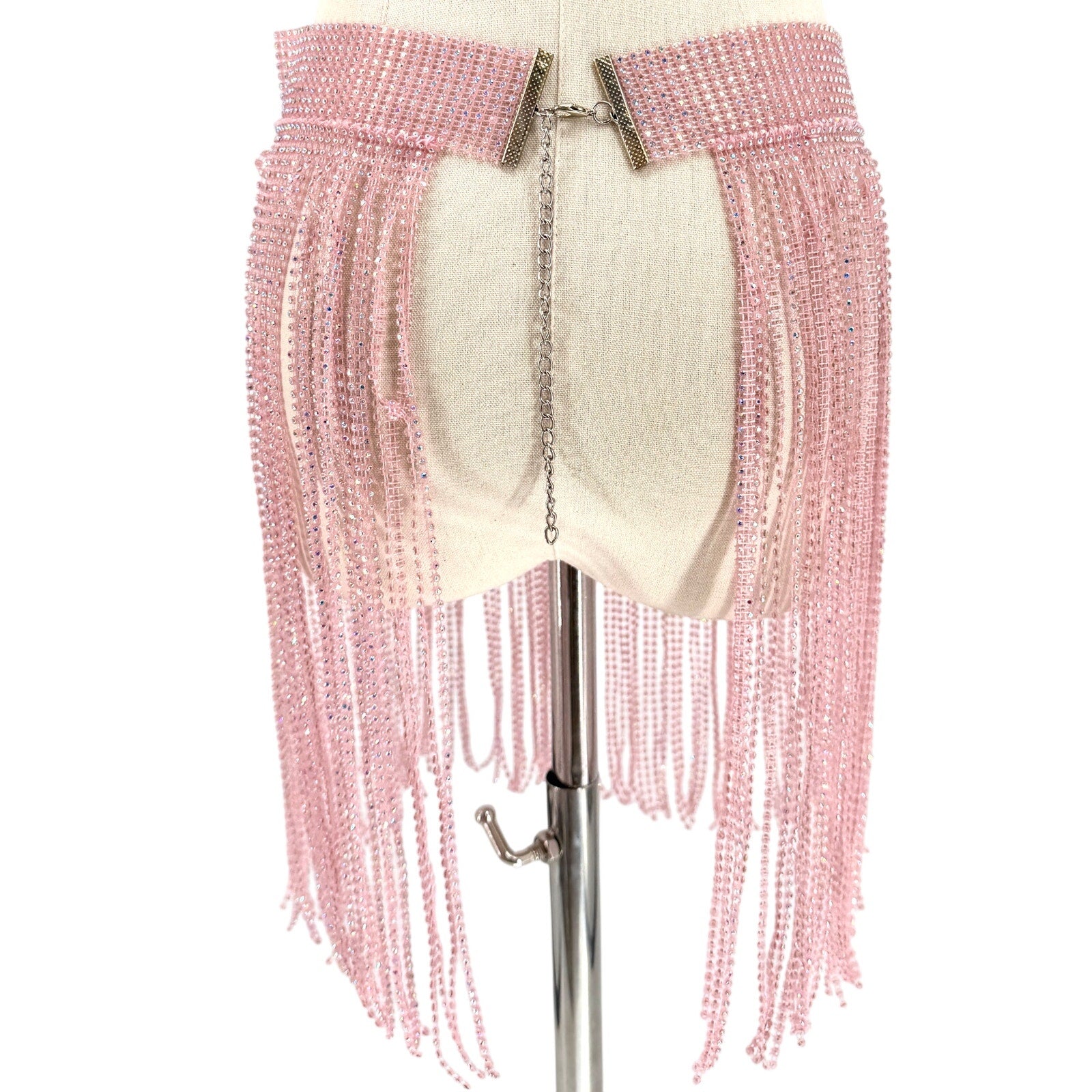 Pink Rhinestone Crystal Glitz Festival Fringe Statement Chain Belt