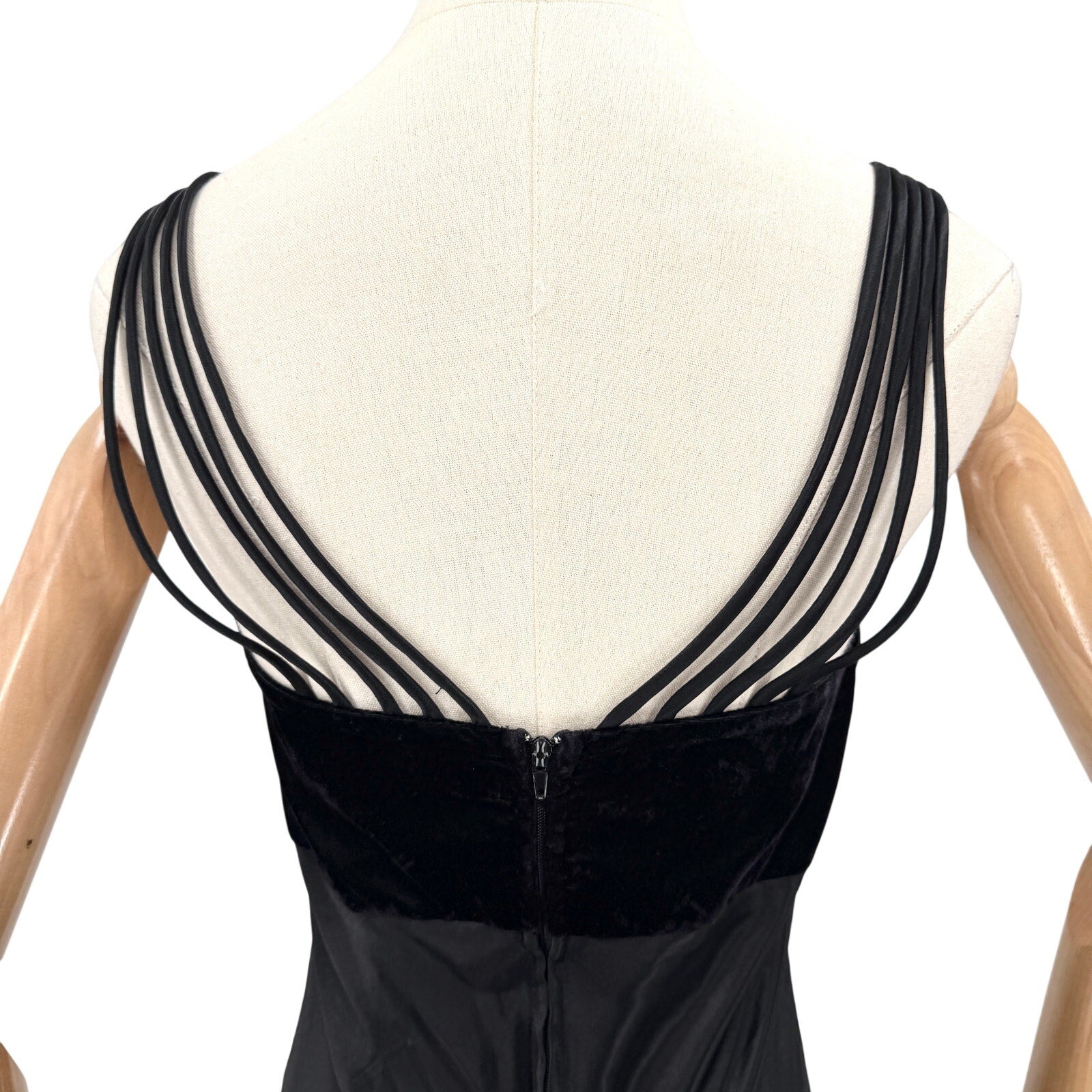 Vintage 80s All That Jazz Black 20s Revival Velvet Bodice Satin Gown