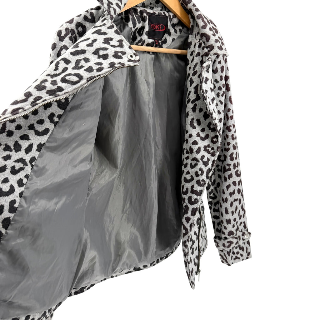 Yoki Gray Leopard Print Flannel Moto Jacket