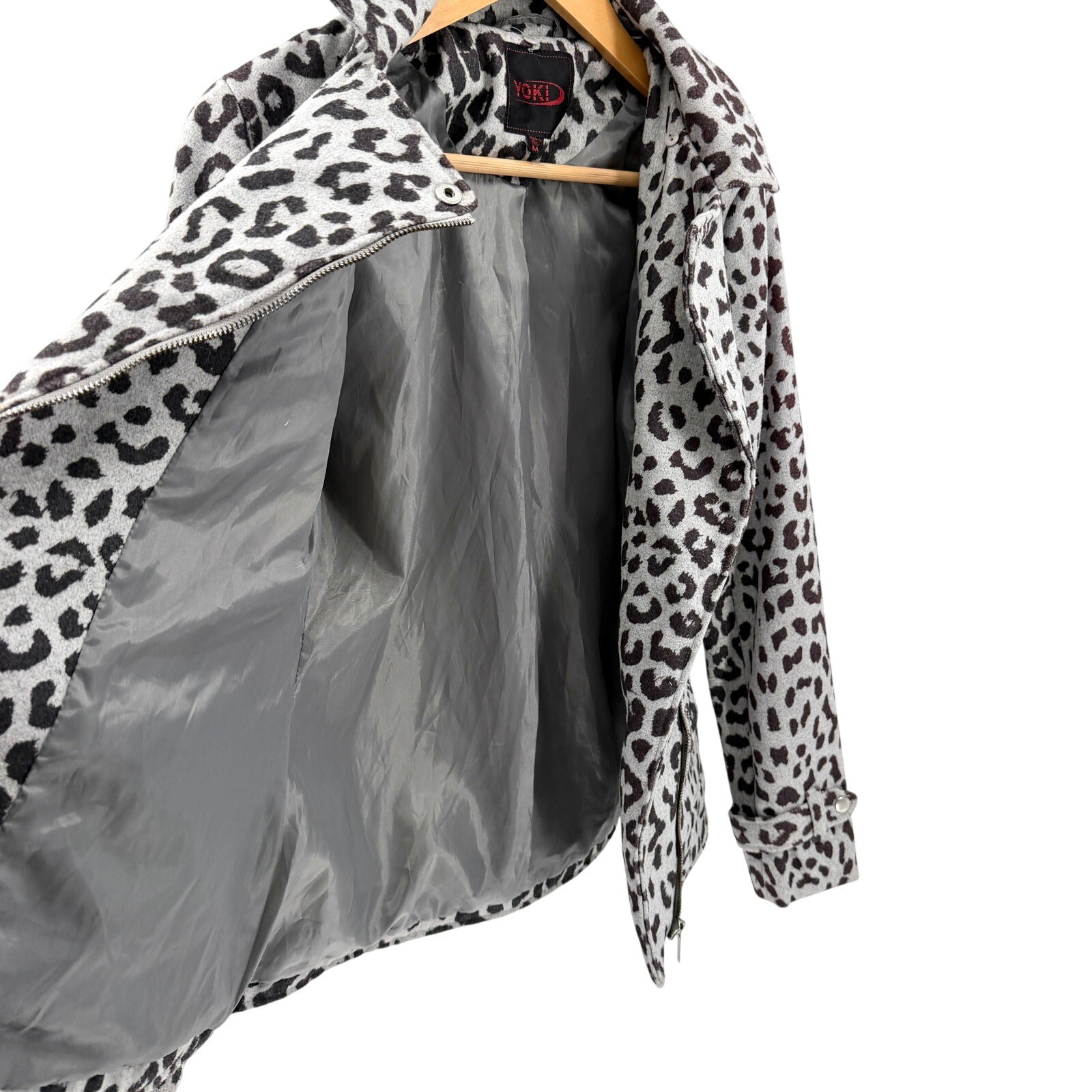 Yoki Gray Leopard Print Flannel Moto Jacket