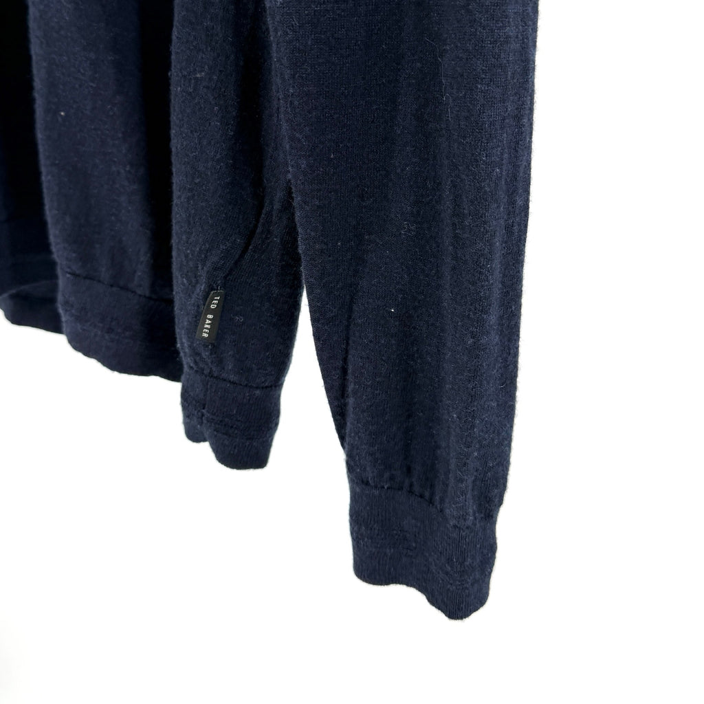 Ted Baker Navy Blue 100% Merino Wool Minimalist V-Neck Sweater