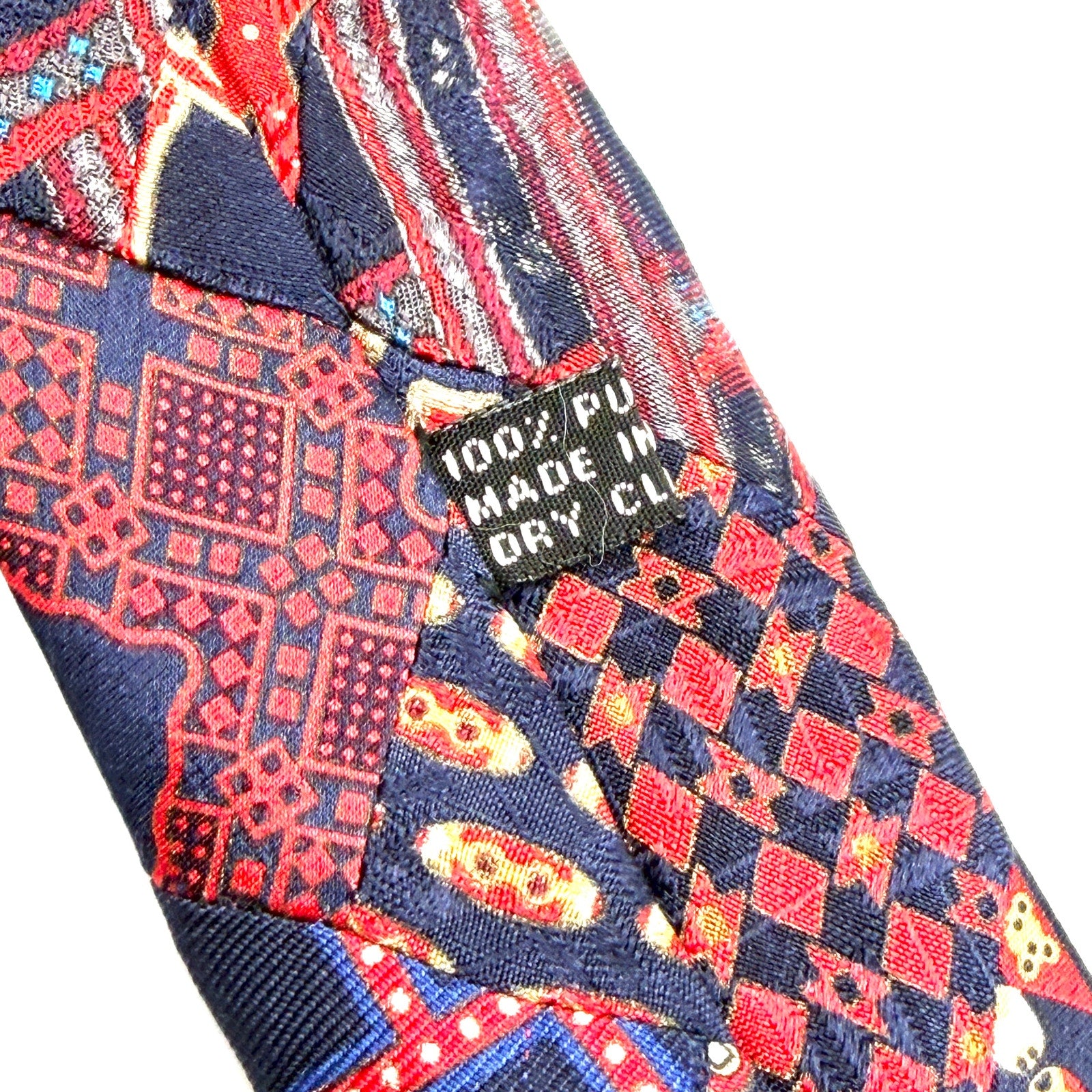 Vintage 90s Stefano Ricci Navy Red 100% Silk Patchwork Geometric Luxury Necktie