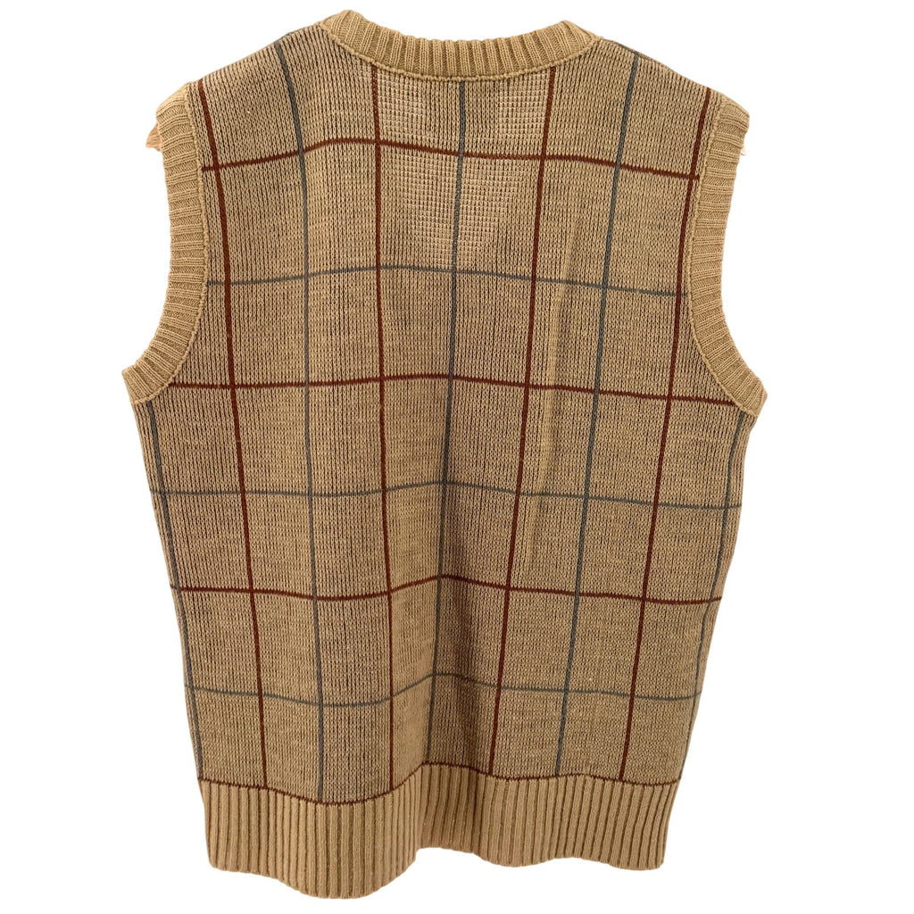 Vintage 80s Le Tigre Tan Plaid Prep V-Neck Sweater Vest