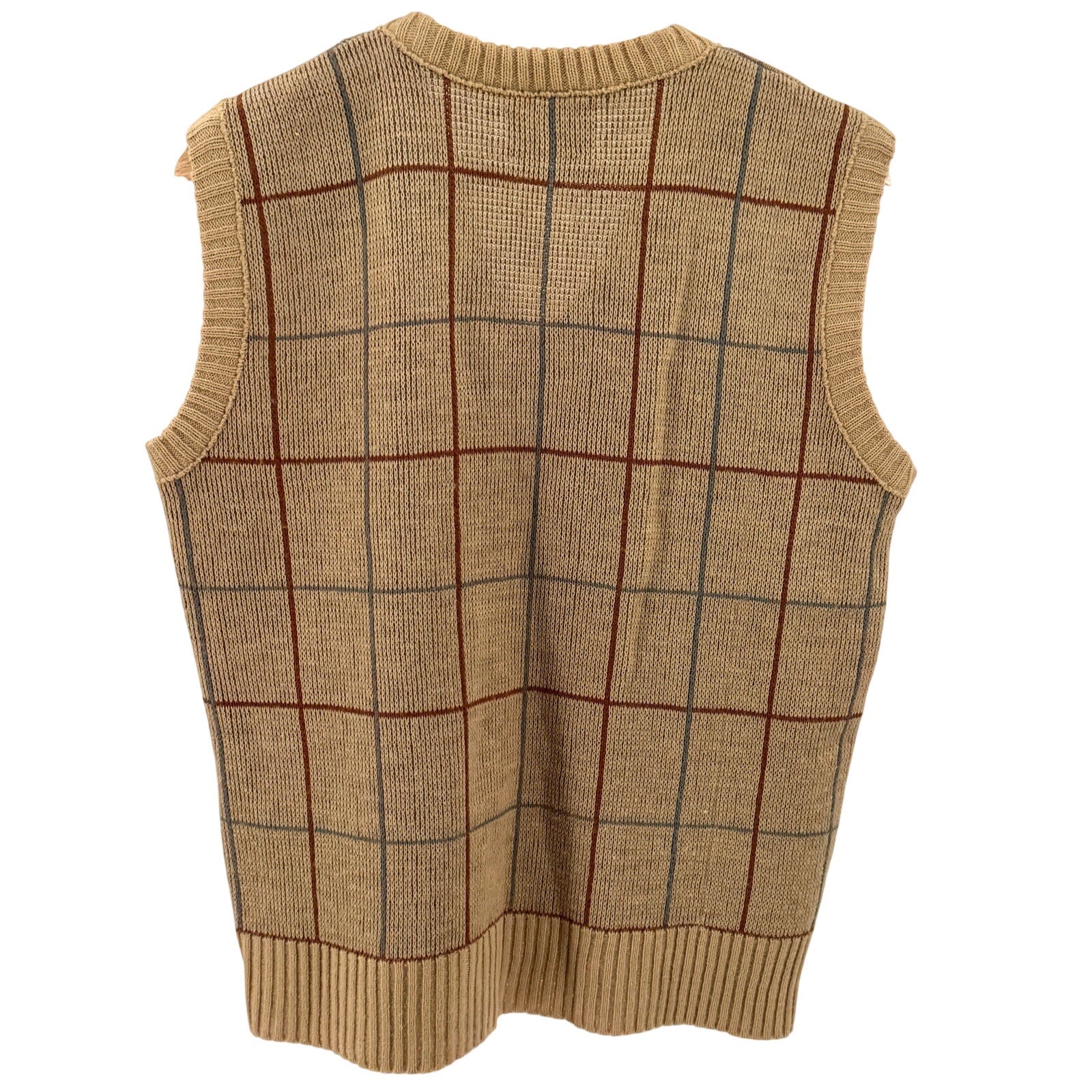 Vintage 80s Le Tigre Tan Plaid Prep V-Neck Sweater Vest