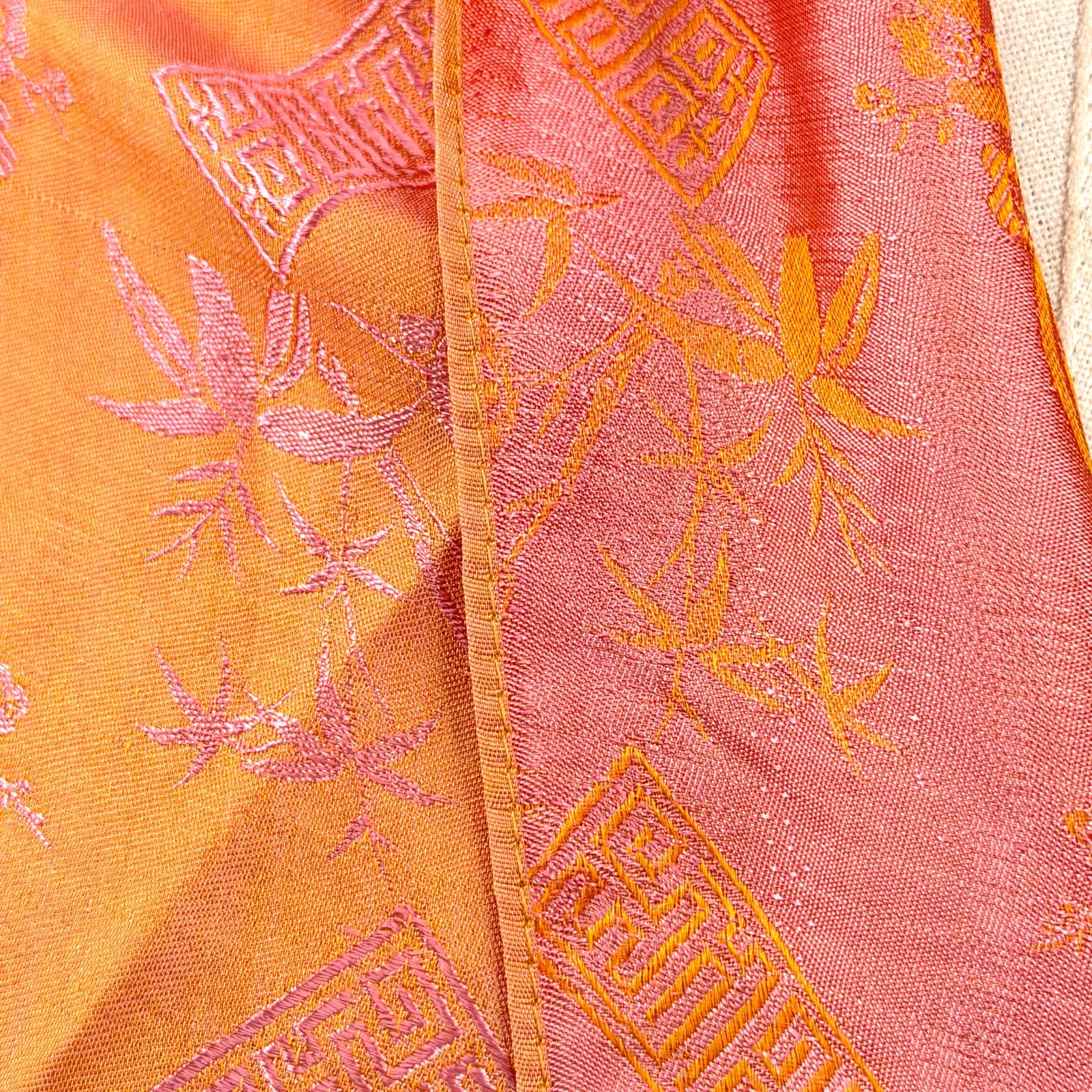 Pink Peach 100% Silk Chinoiserie Shou Pattern Scarf