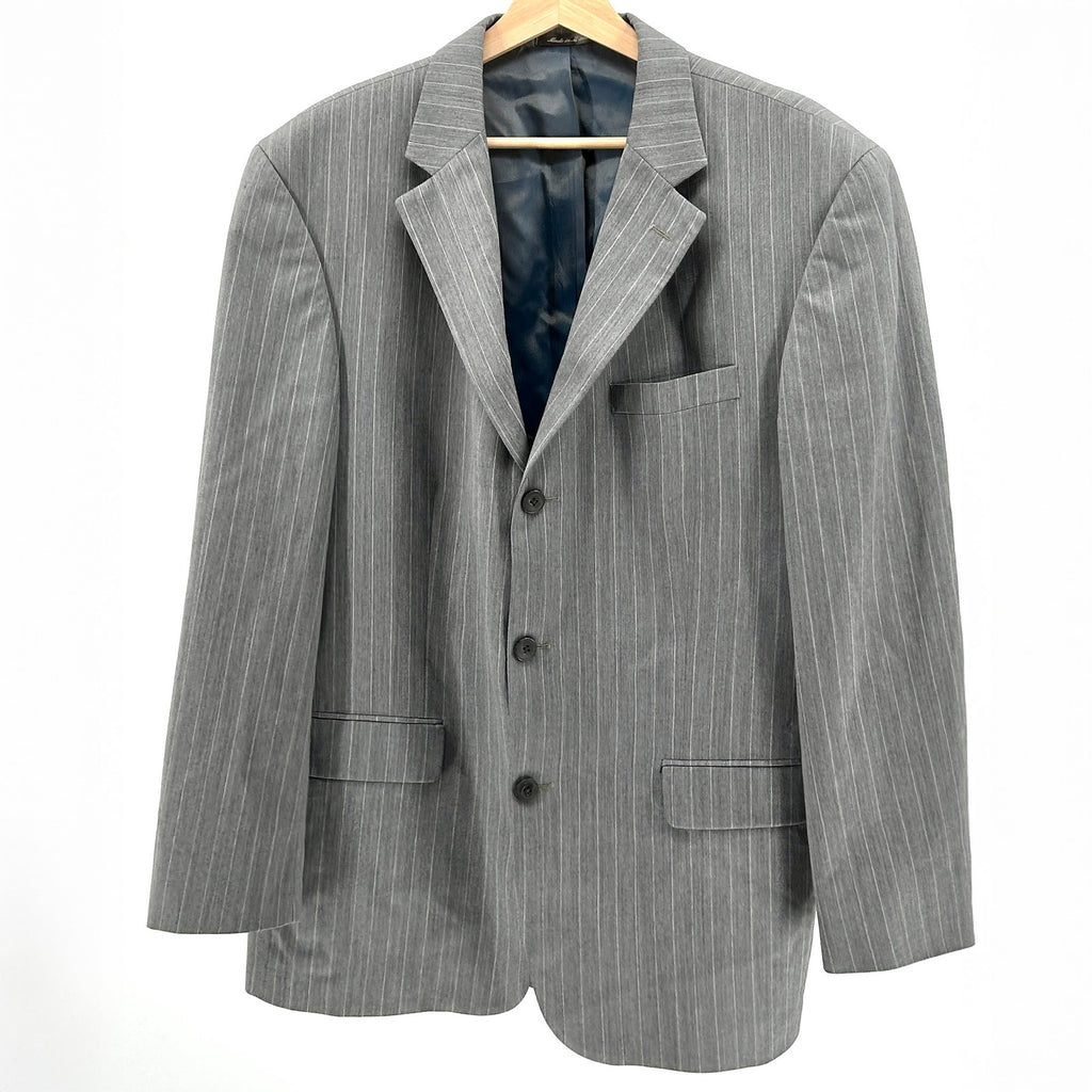 Vintage Y2K Oscar de la Renta Grey Pinstripe 100% Wool Three-Button Blazer