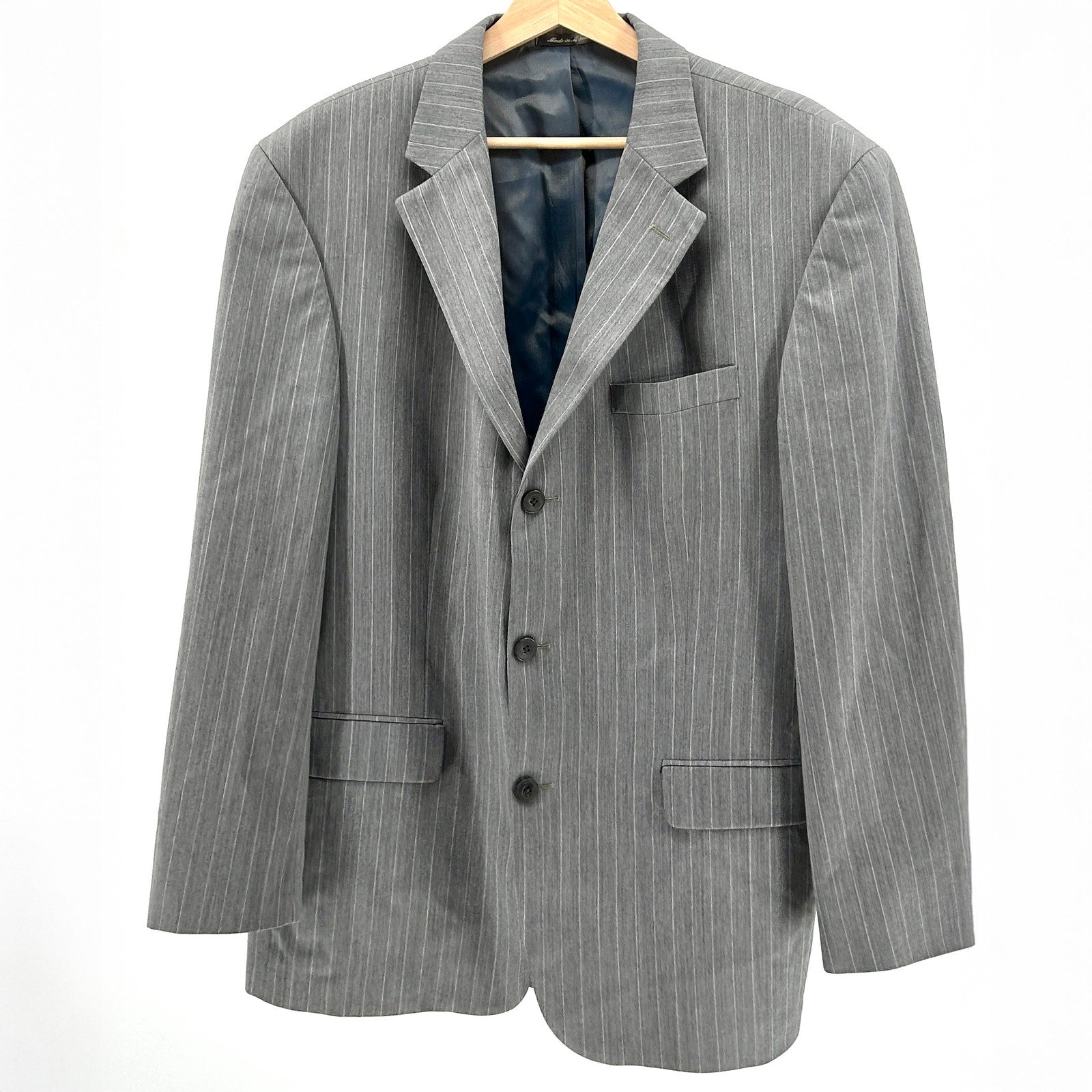 Vintage Y2K Oscar de la Renta Grey Pinstripe 100% Wool Three-Button Blazer