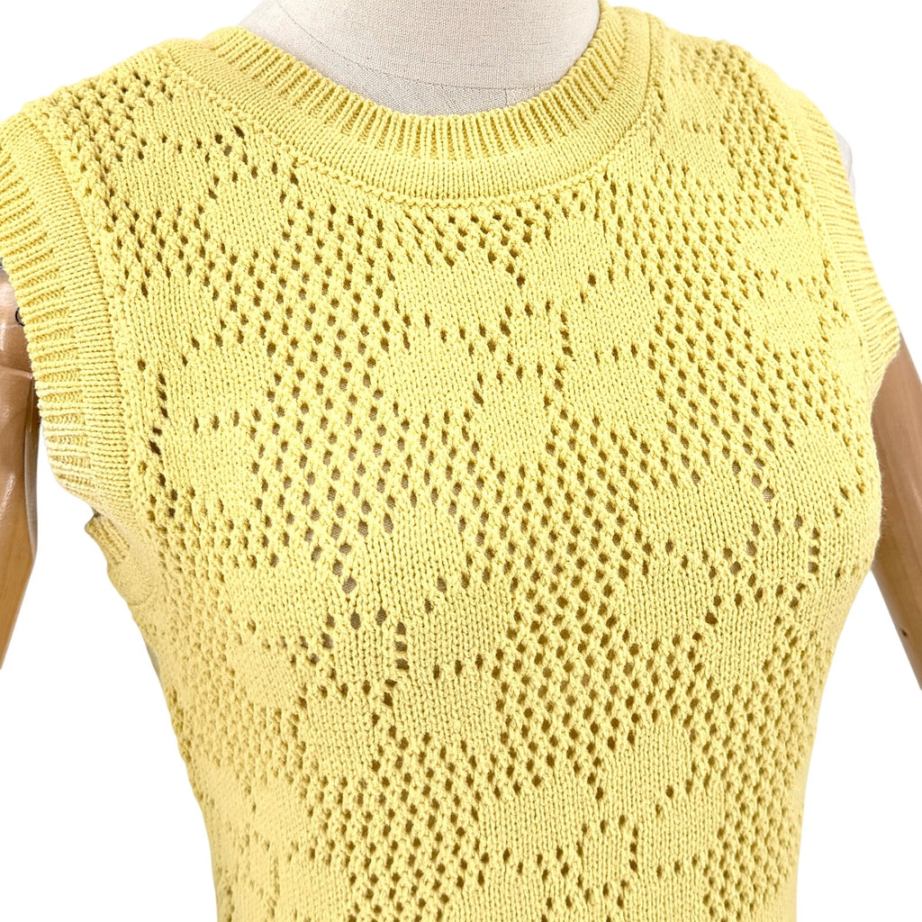 Anewsta Pastel Yellow Feather Trim Pocket Mermaid Knit Sleeveless Dress