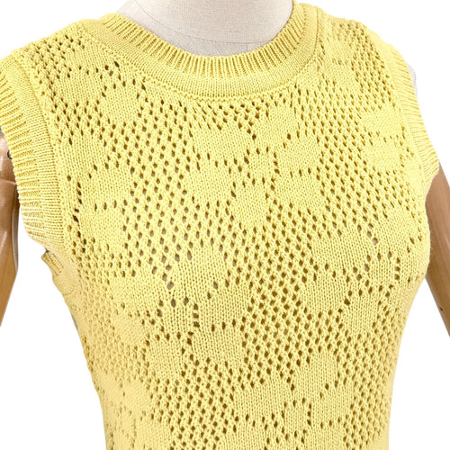Anewsta Pastel Yellow Feather Trim Pocket Mermaid Knit Sleeveless Dress