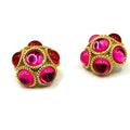 Vintage 80s Pink Red Glass Chunky Rope Border Clip On Cluster Earrings