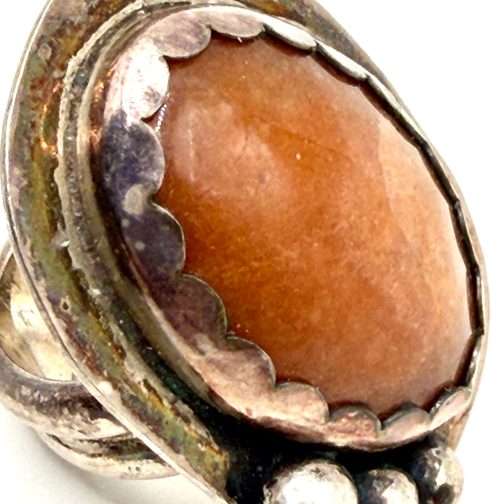 Vintage 70s Southwestern Carnelian Agate Silver Statement Ring