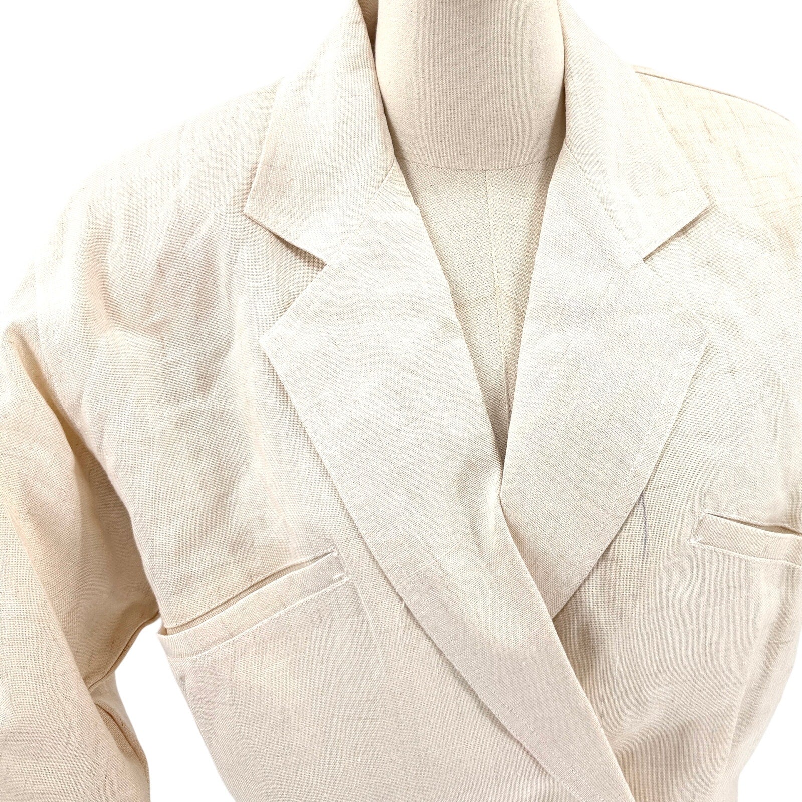 Vintage 80s Ann Gerlin Cream 100% Linen Cropped Jacket