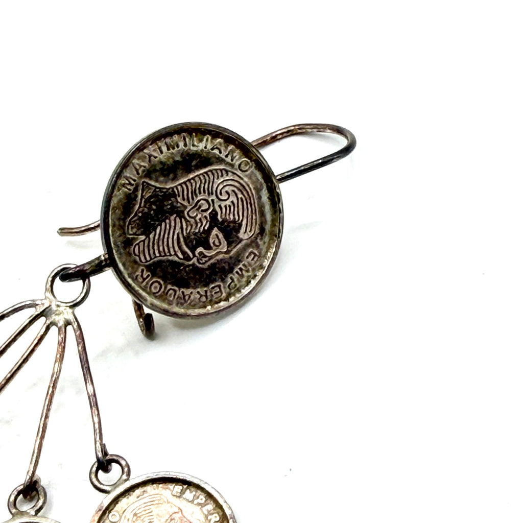 Vintage 90s Sterling Silver Maximiliano Emperador Coin Chandelier Earrings