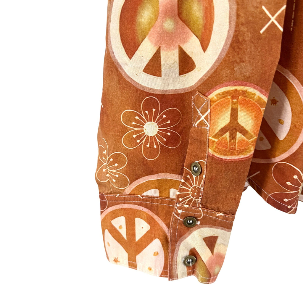 Ocher 100% Cotton Peace Sign Western Button Shirt