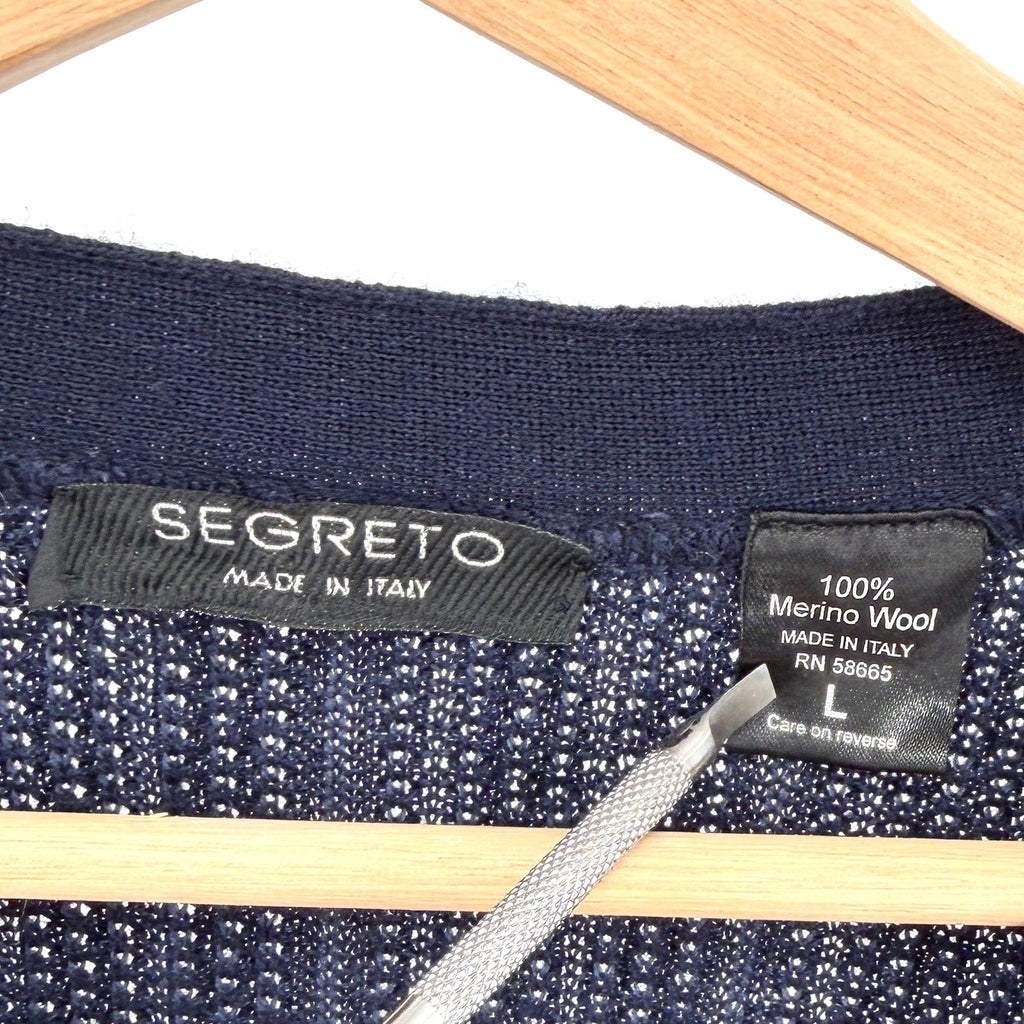 Segreto Navy Blue 100% Merino Wool Ribbed Button Front Cardigan Sweater Vest