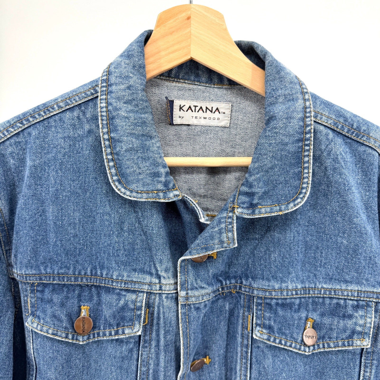 Vintage 90s Katana Texwood Blue 100% Cotton Grunge Trucker Denim Jacket