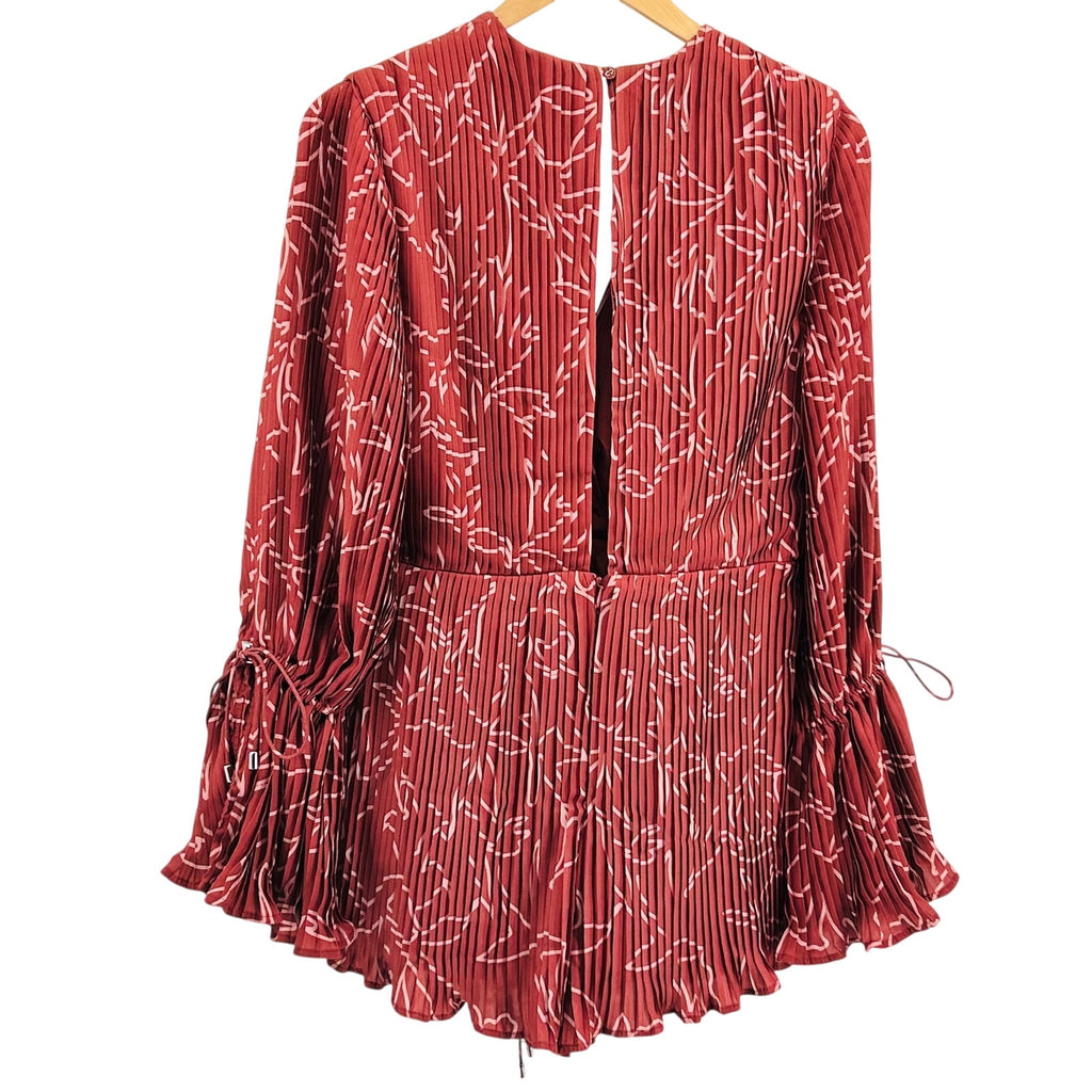 C/MEO Collective Terracotta Abstract Floral Pleated Romper