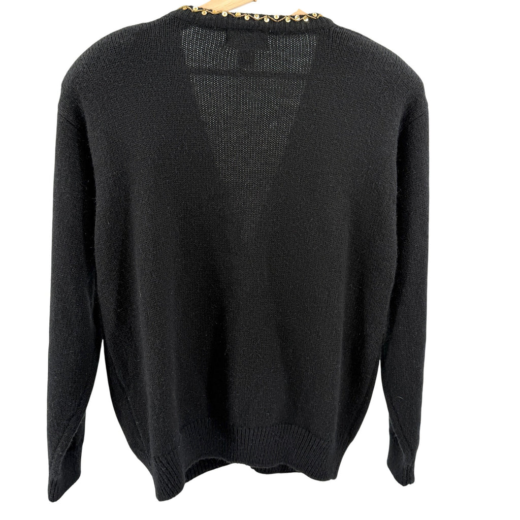 Vintage 90s Alfred Dunner Black Gold Sequin Beaded Cardigan