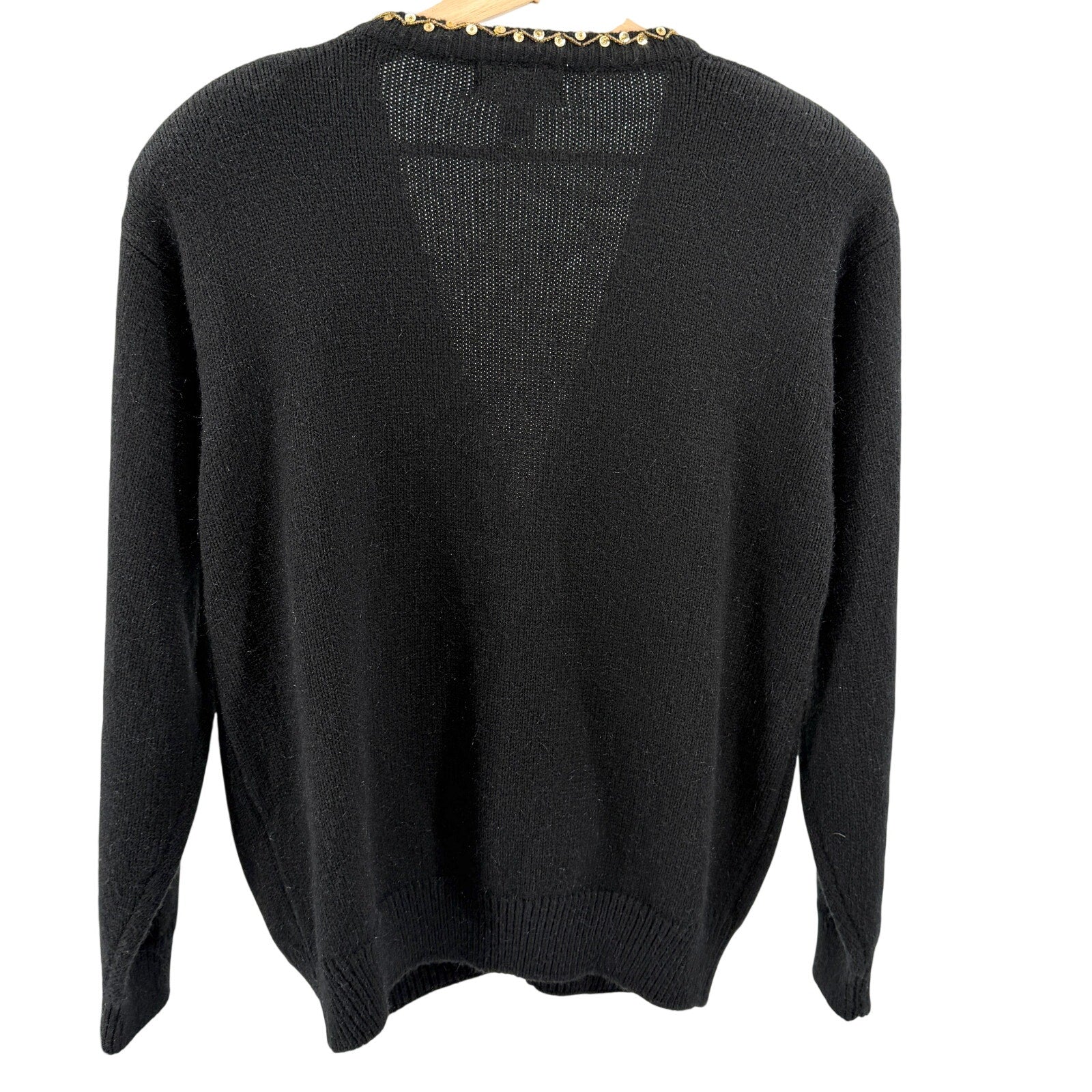 Vintage 90s Alfred Dunner Black Gold Sequin Beaded Cardigan