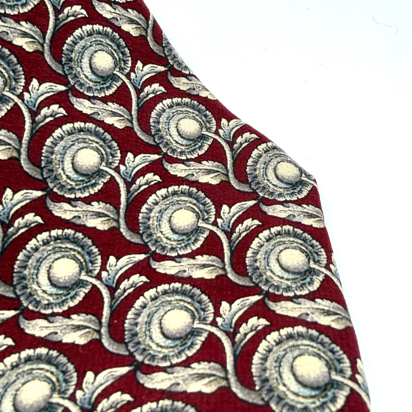Vintage 90s Metropolitan Museum of Art Silk Maroon Floral Medallion Necktie