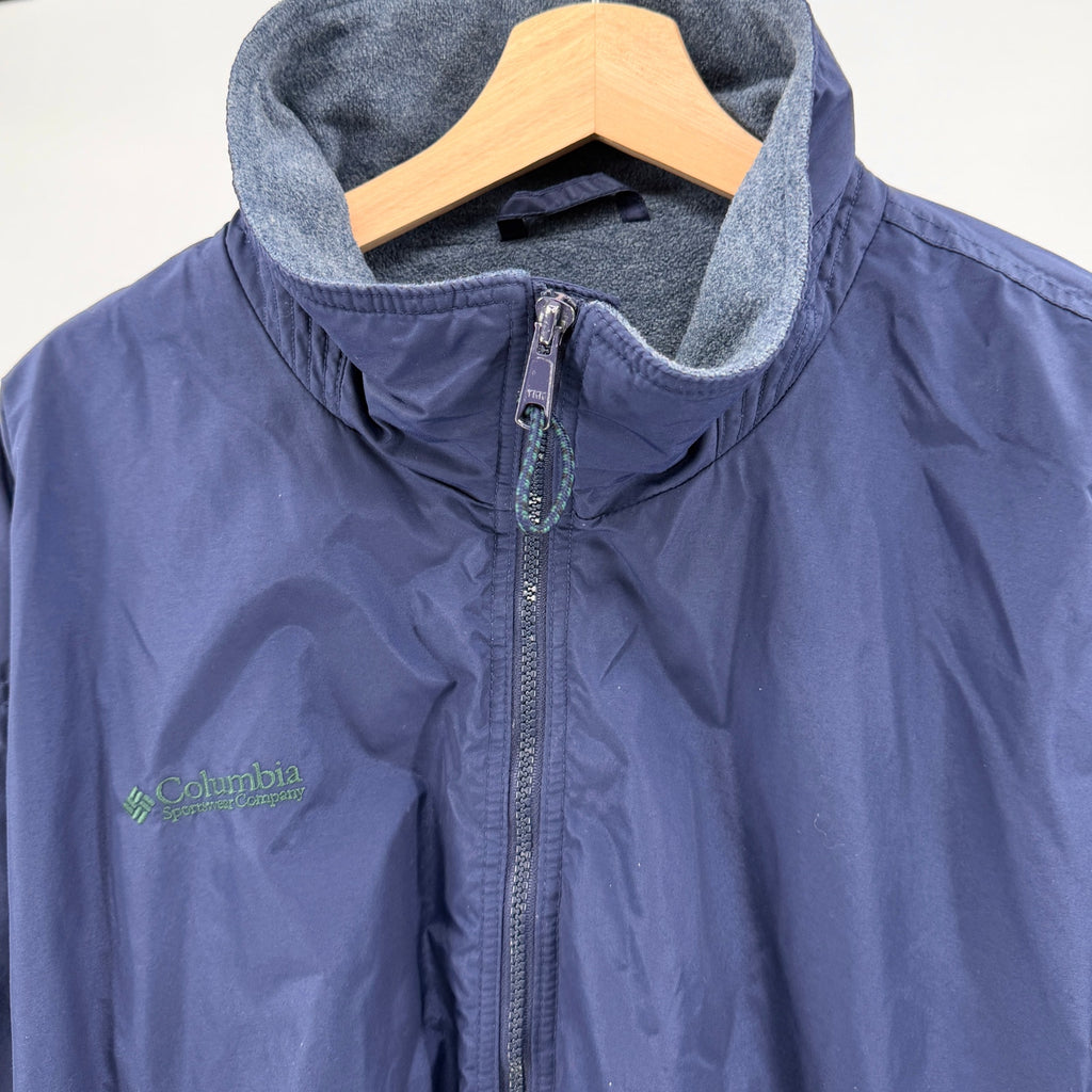 Vintage 90s Columbia Navy Blue Fleece Lined Zip Up Bomber Jacket