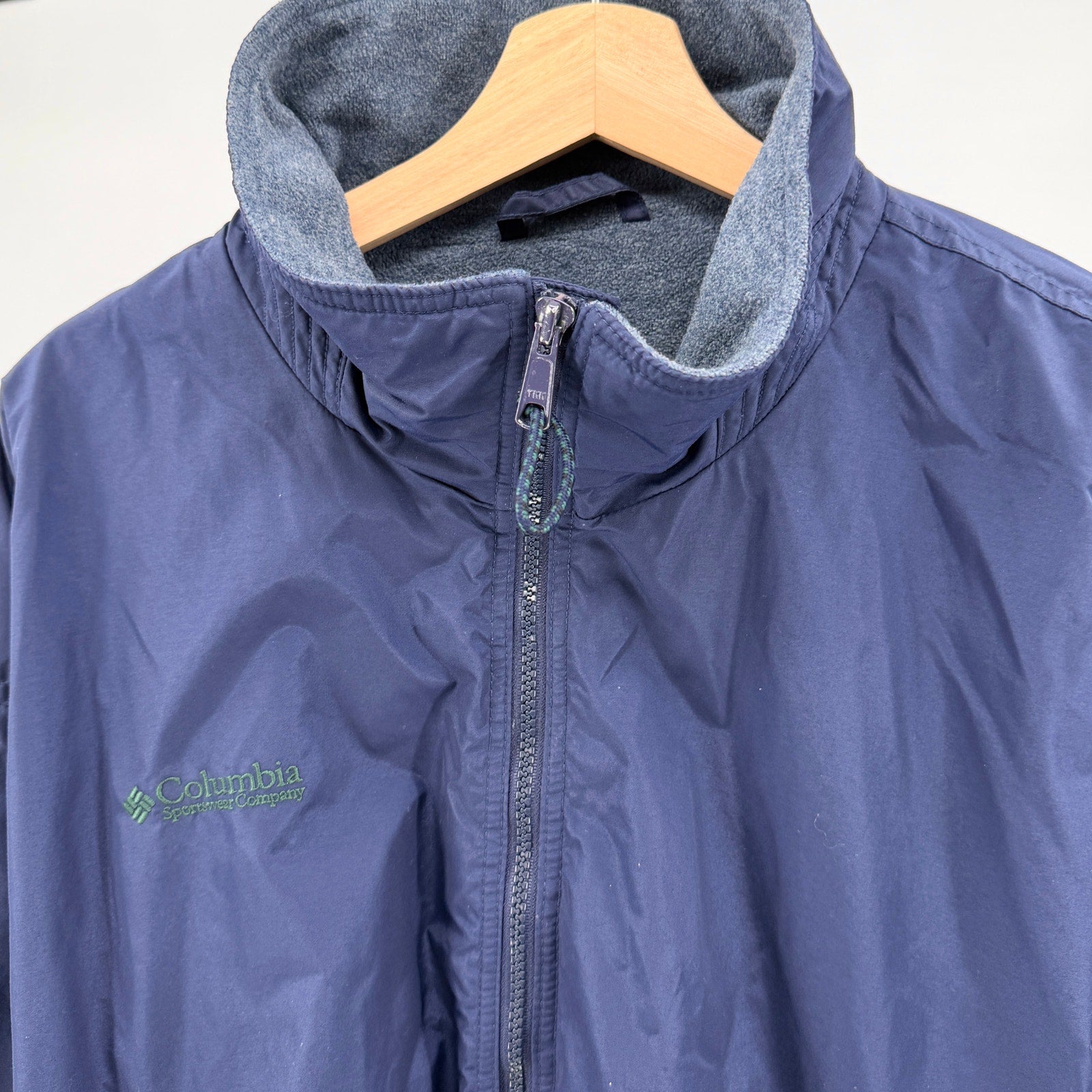 Vintage 90s Columbia Navy Blue Fleece Lined Zip Up Bomber Jacket