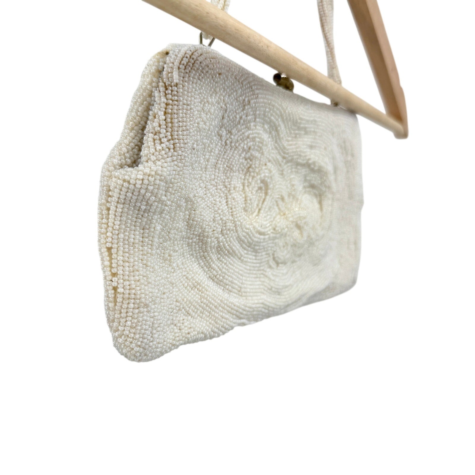 Vintage 1950s Japan Ivory Beaded Floral Evening Bag
