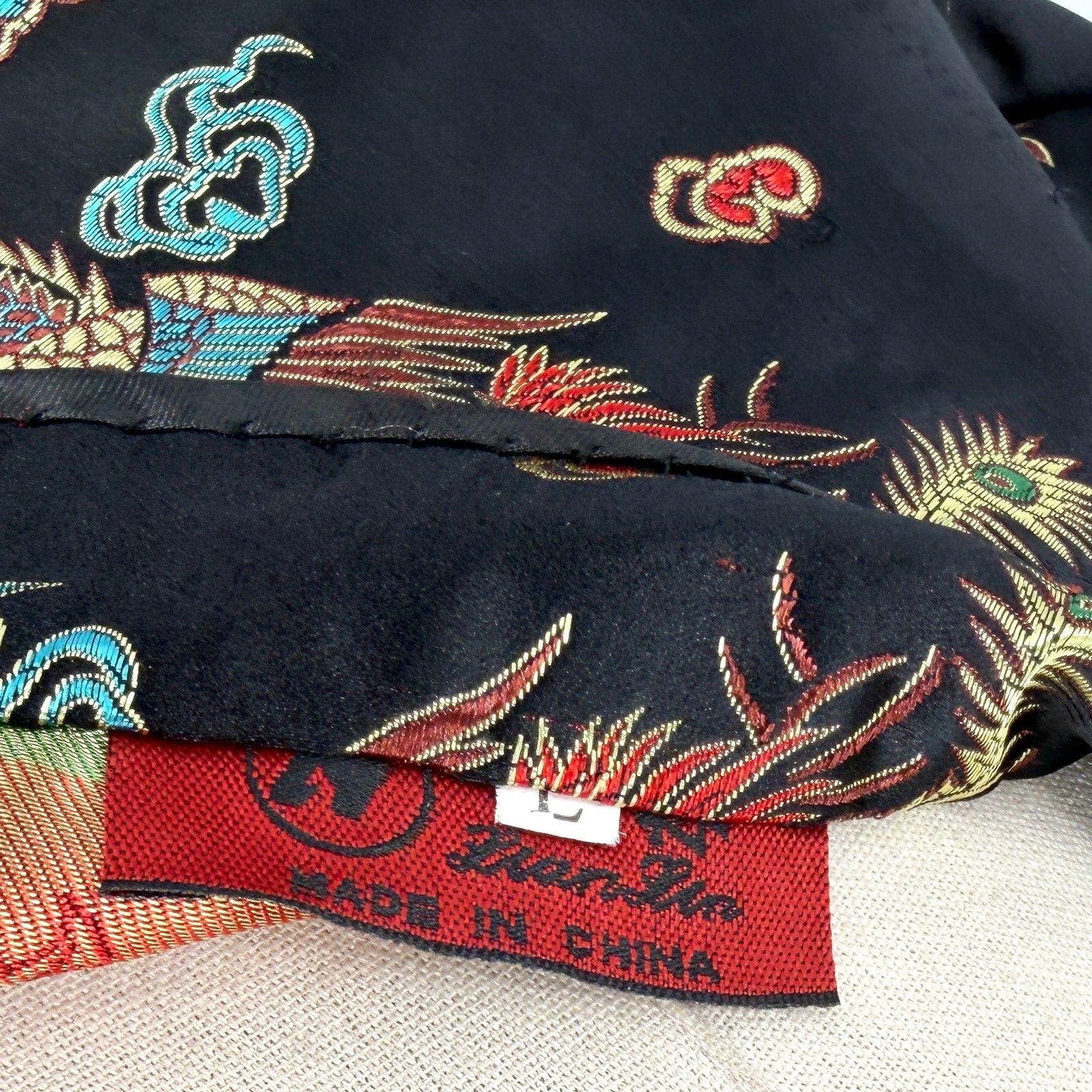 Vintage Y2K Lian Lin Black Metallic Dragon Phoenix Cheongsam Qipao Maxi Dress