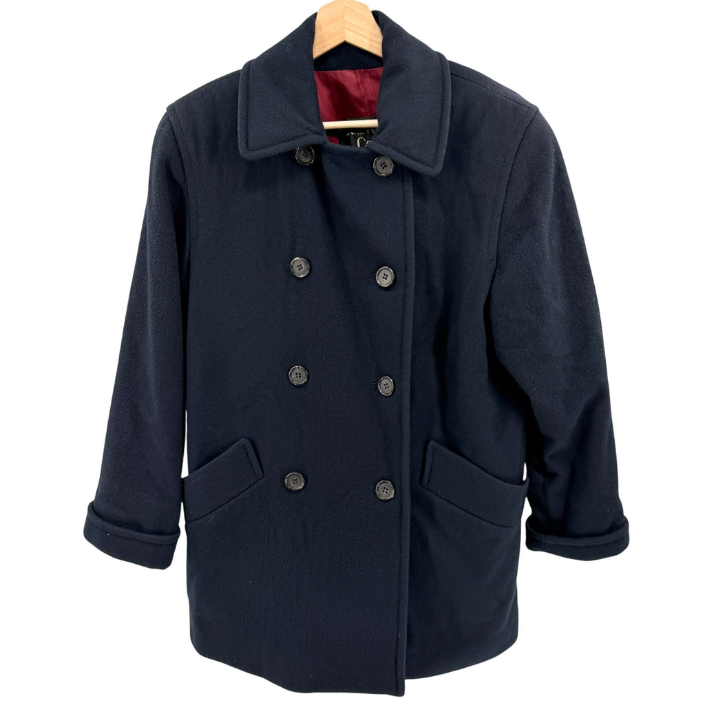 Vintage 90s Anne Klein II Navy 100% Wool Double Breasted Peacoat Jacket