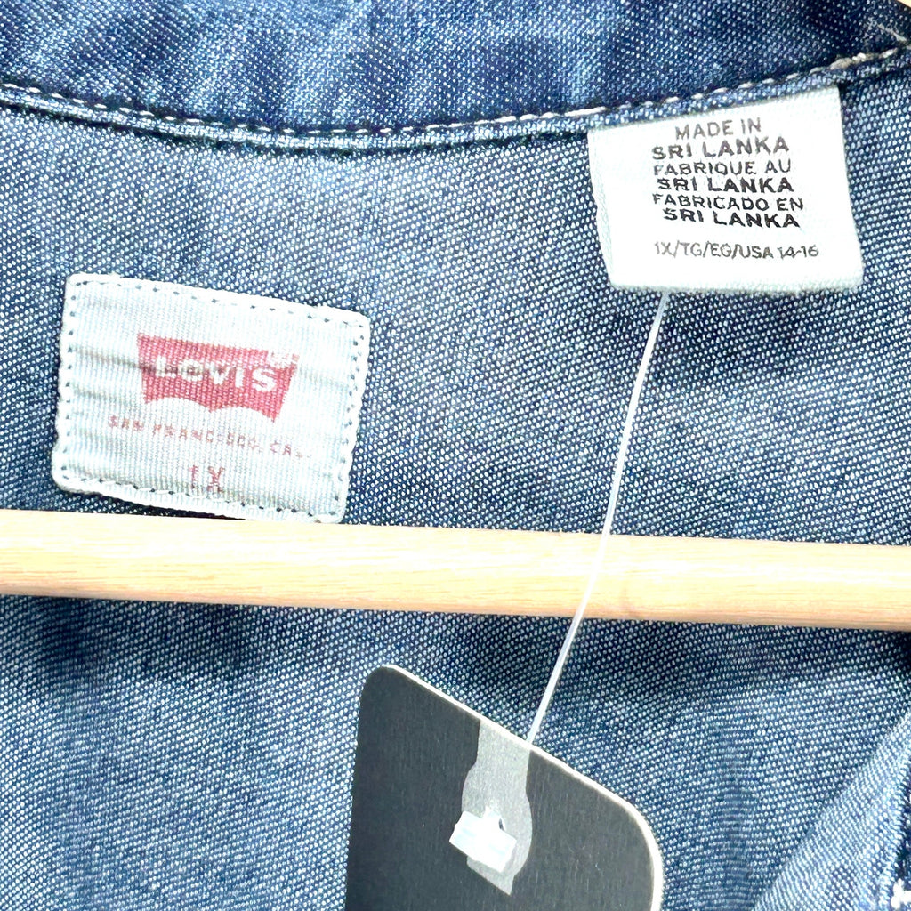 NEW Levi's Blue Denim Chambray Snap Button Western Long Sleeve Shirtdress