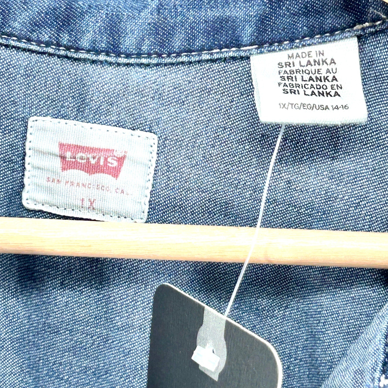 NEW Levi's Blue Denim Chambray Snap Button Western Long Sleeve Shirtdress