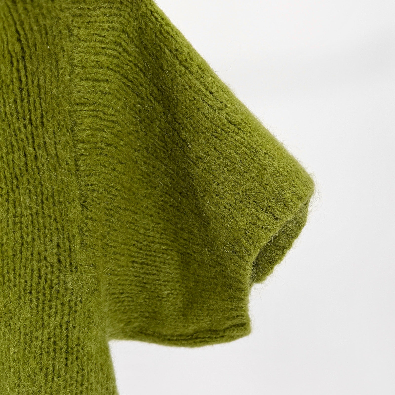 Vintage Italian Green Kid Mohair Wool Shaggy Faux Fur Trim Crop Sweater