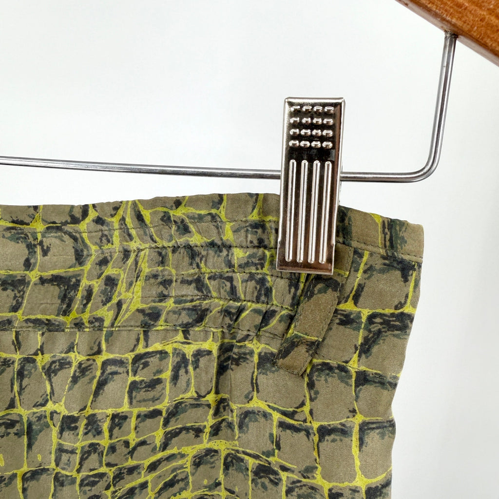 Vintage 90s Diane Gilman Green 100% Silk Alligator Croc Print Taper Leg Pants