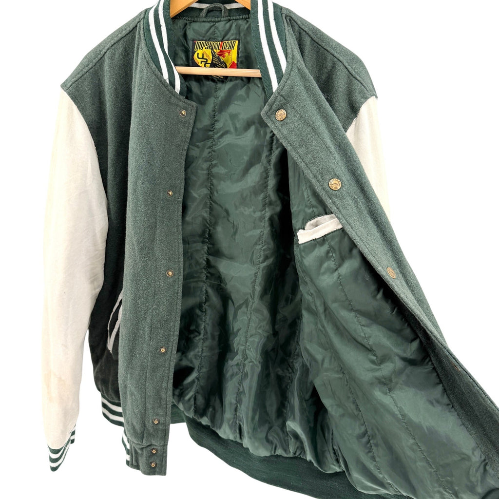 Vintage Y2K My Skool Gear Green White Miami Central Rockets Varsity Jacket