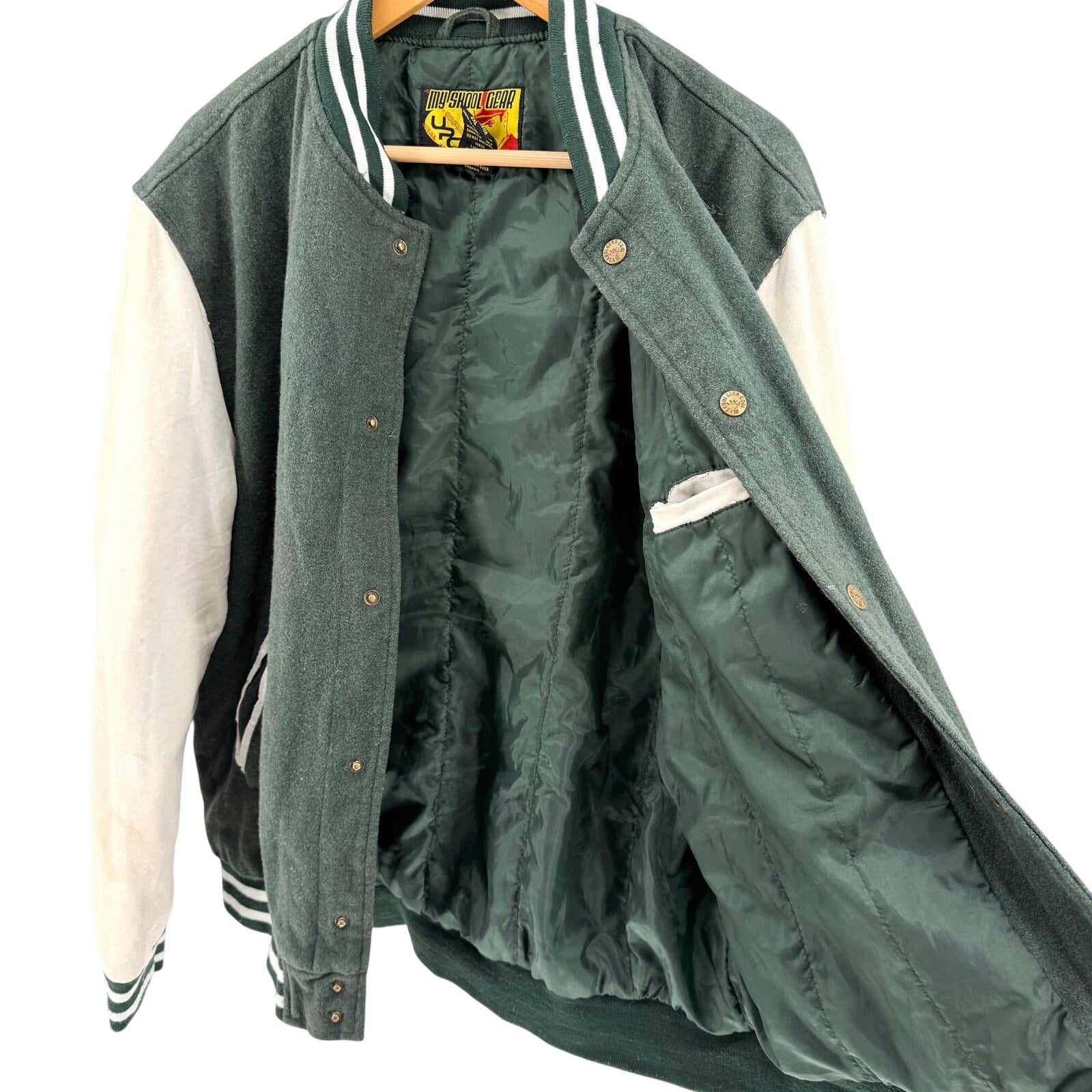Vintage Y2K My Skool Gear Green White Miami Central Rockets Varsity Jacket