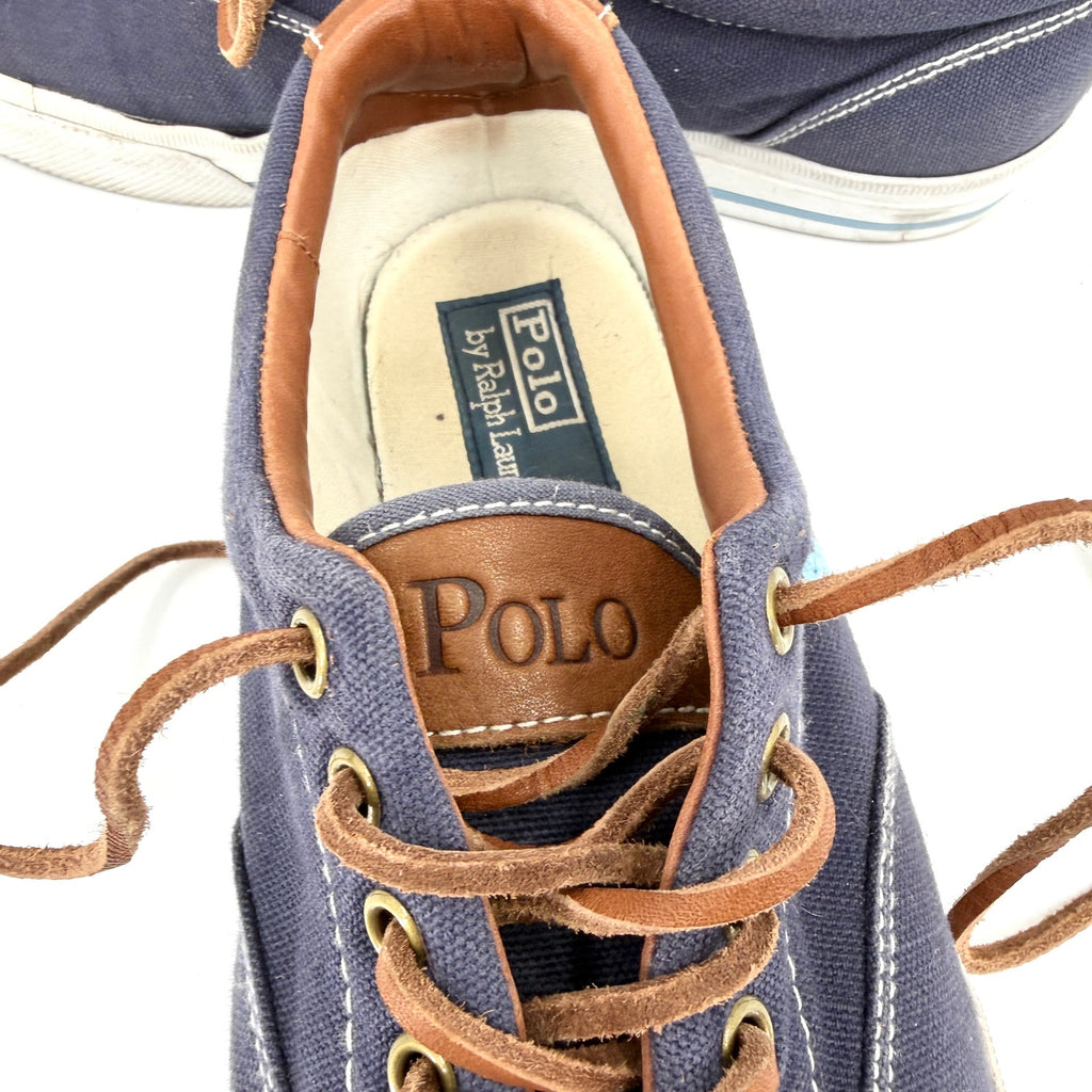 Polo Ralph Lauren Vaughn Navy Blue Leather Trim Pony Logo Sneakers