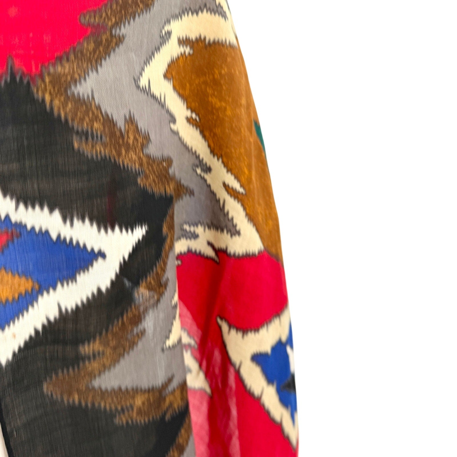 Vintage 80s Echo Red Aztec 100% Wool Southwestern Fringe Oblong Scarf