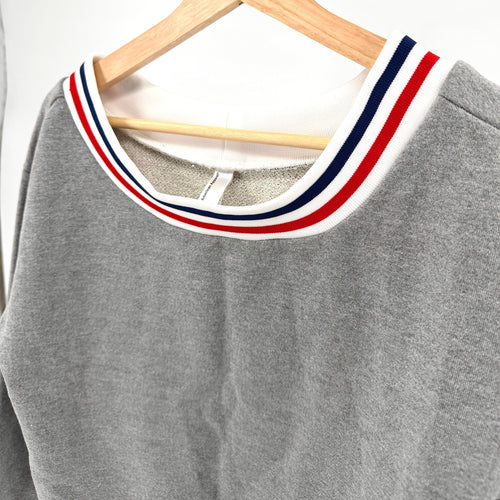American Apparel Heather Gray Striped Trim Scoop Neck Cropped Sweatshirt