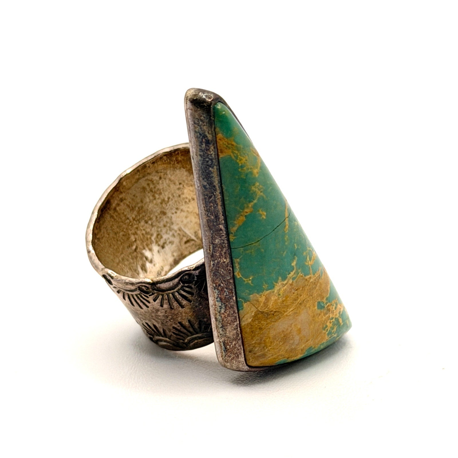 Vintage 90s Southwestern Stamped Sterling Silver Turquoise Triangle Ring