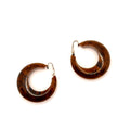 Vintage 70s Brown Tortoise Resin Chunky Crescent Hoop Clip On Earrings