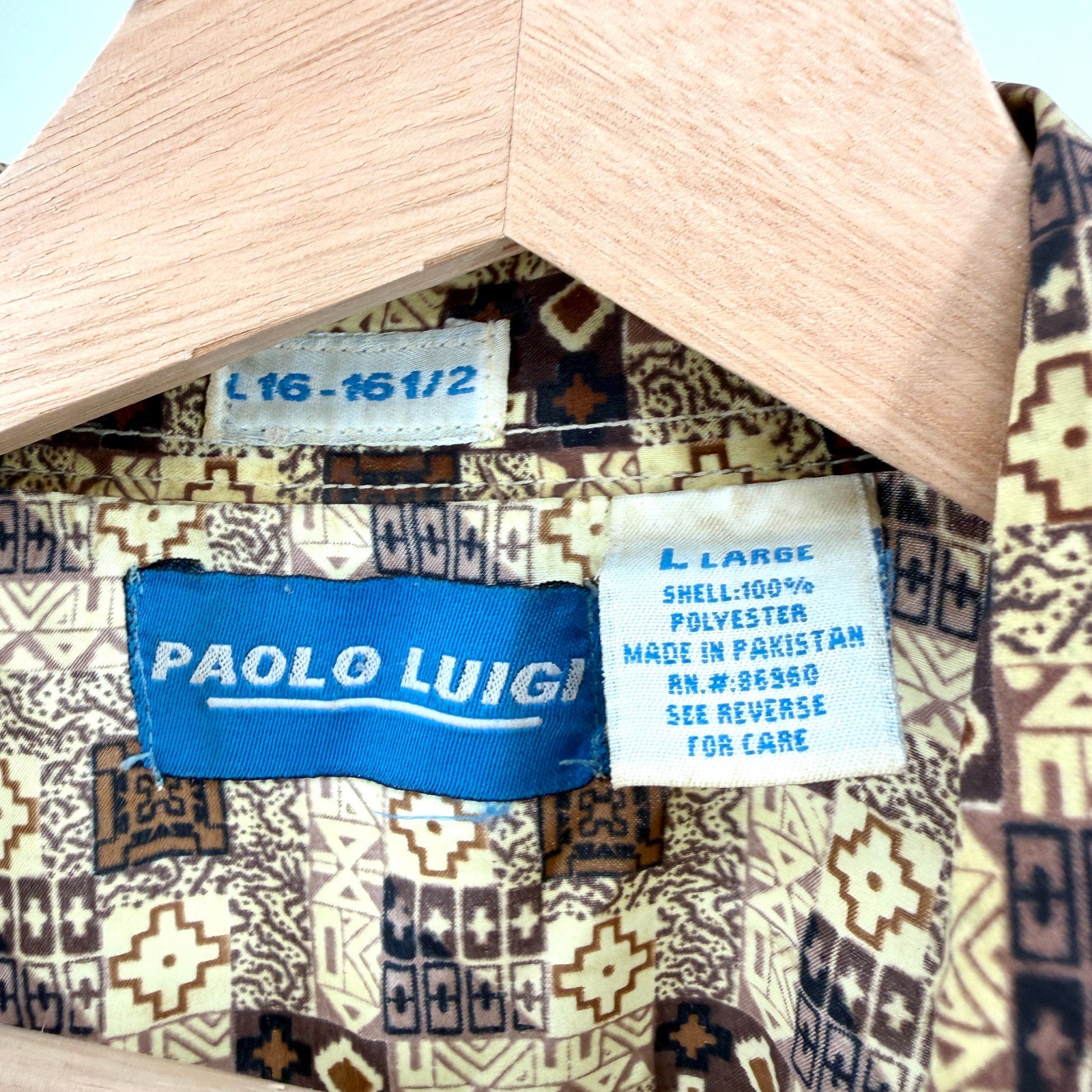 Vintage 90s Paolo Luigi Brown Geometric Short Sleeve Button Up Shirt