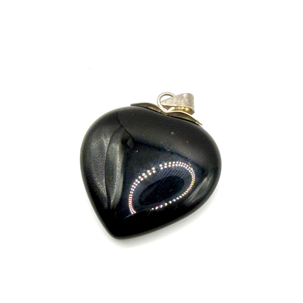 Vintage 90s Black Solid Onyx Sterling Silver Minimalist Heart Pendant