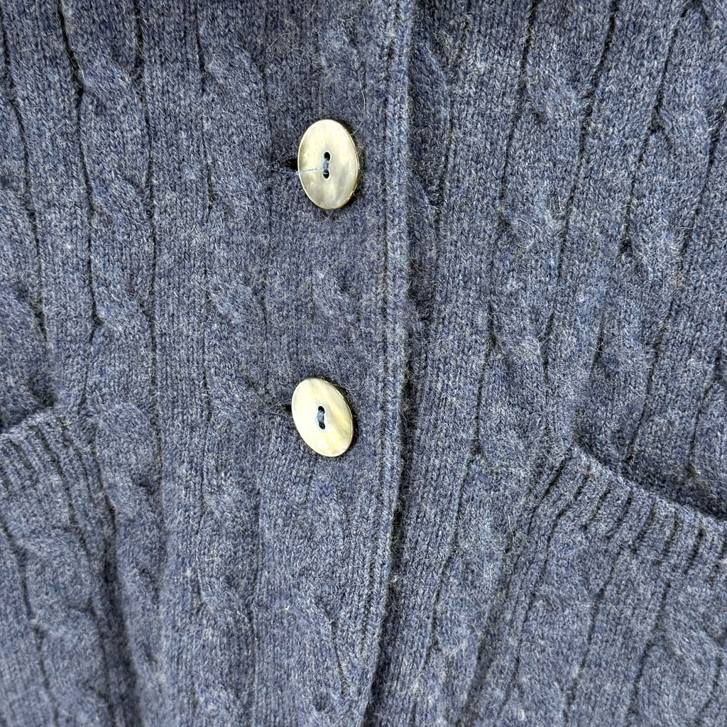 Vintage 90s Peter Elliott Indigo Blue 100% Cashmere Collared Cardigan Sweater