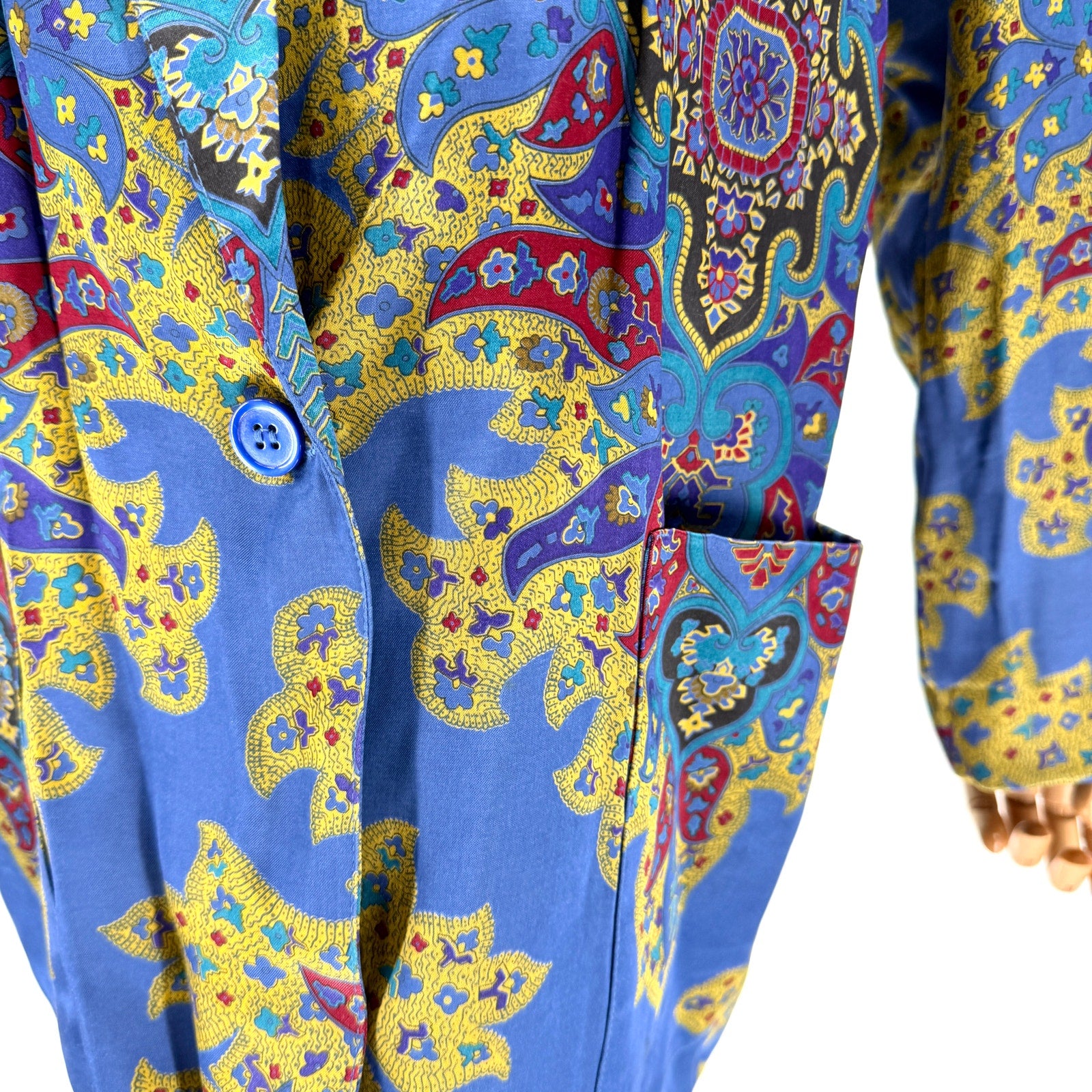 Vintage 80s Liz Claiborne Blue Purple Satin Smoking Jacket Blazer