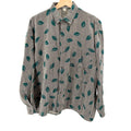 Vintage 80s Mazzoni Grey 100% Cotton Leaf Print Herringbone Shirt