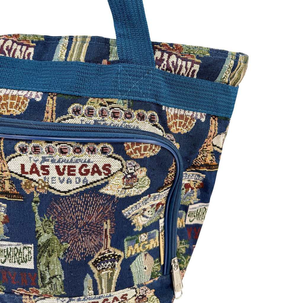 Vintage 90s Bovano USA Blue Las Vegas Tapestry Tote Bag
