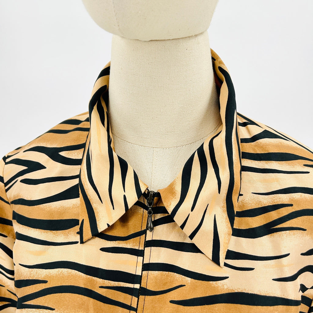 Vintage Y2K Silkland Tiger Stripe Animal Print Silk Jacket