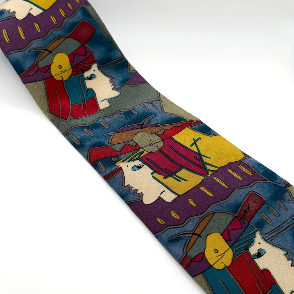 Vintage 90s Neo Max Purple Blue 100% Silk Peter Max Pop Art Necktie